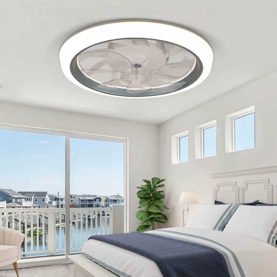 Ventilateur de plafond à profil bas, télécommande avec variateur d'intensité, 6 vitesses de vent, fonction de minuterie, moteur DC silencieux, rose, chambre d'enfant/salon