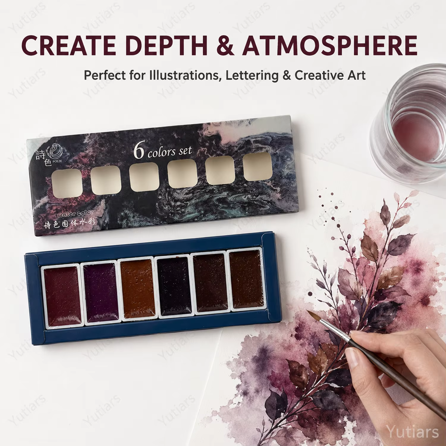 Ensemble de peinture à l'aquarelle perlée 6 couleurs, palette de pigments scintillants superposés pour le journal artistique, la calligraphie, les fournitures de peinture DIY