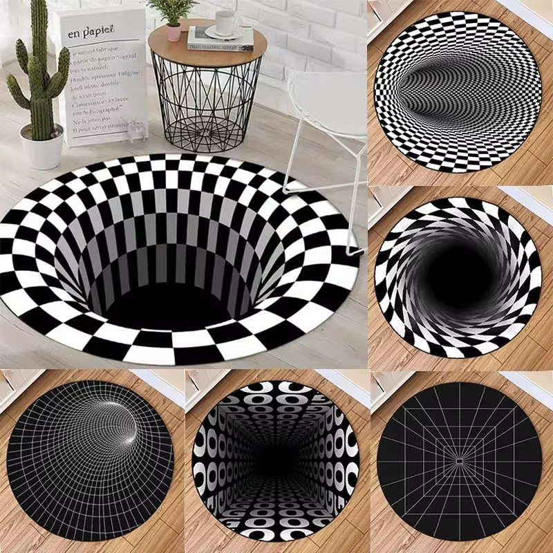 Tapis rond en spirale avec Illusion visuelle 3D
