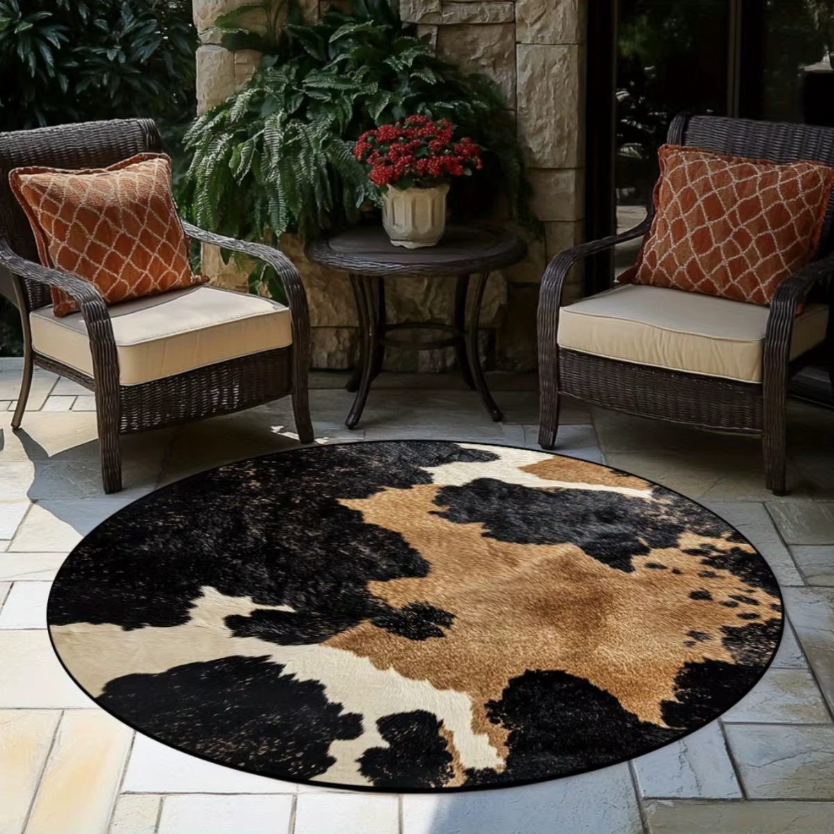 Tapis rond imprimé vache
