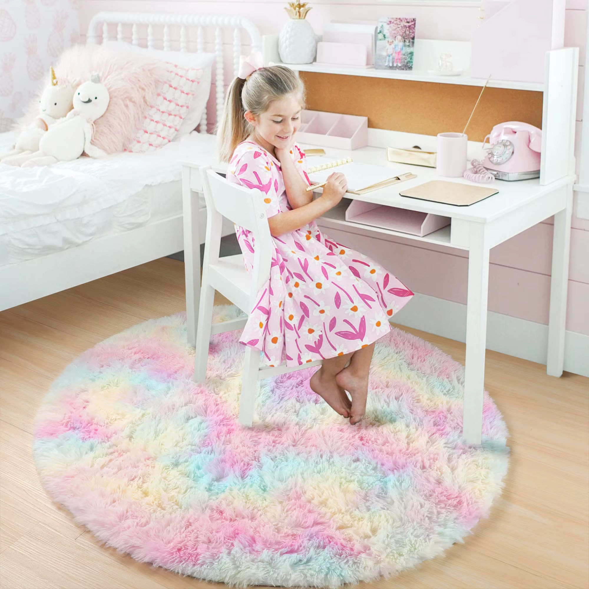 Vikama arc-en-ciel moelleux tapis rond pour filles chambre décor à la maison coloré Pastel Shag cercle doux mignon flou