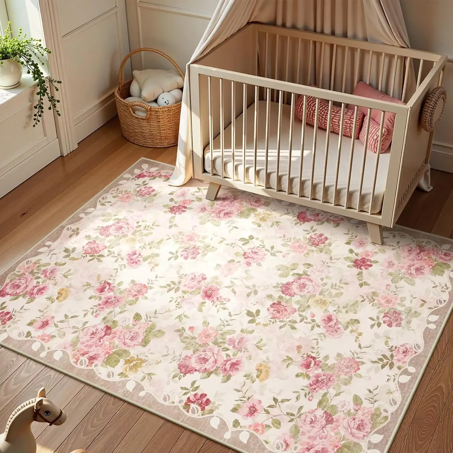 Tapis à motif de fleurs de pivoine rose
