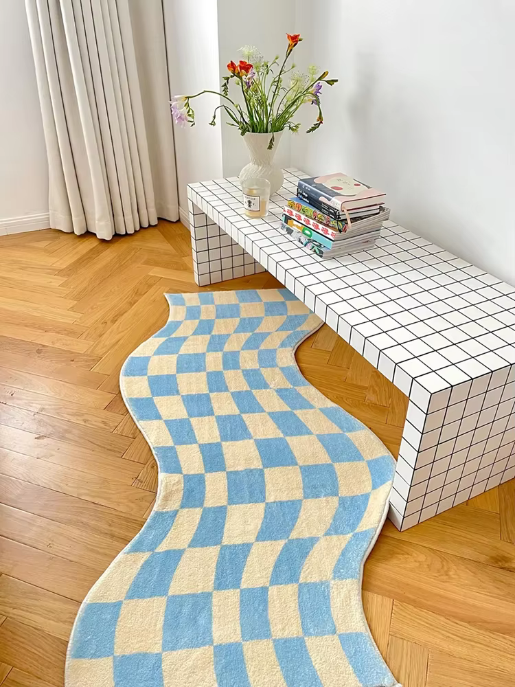 Tapis de chambre à coucher en damier irrégulier