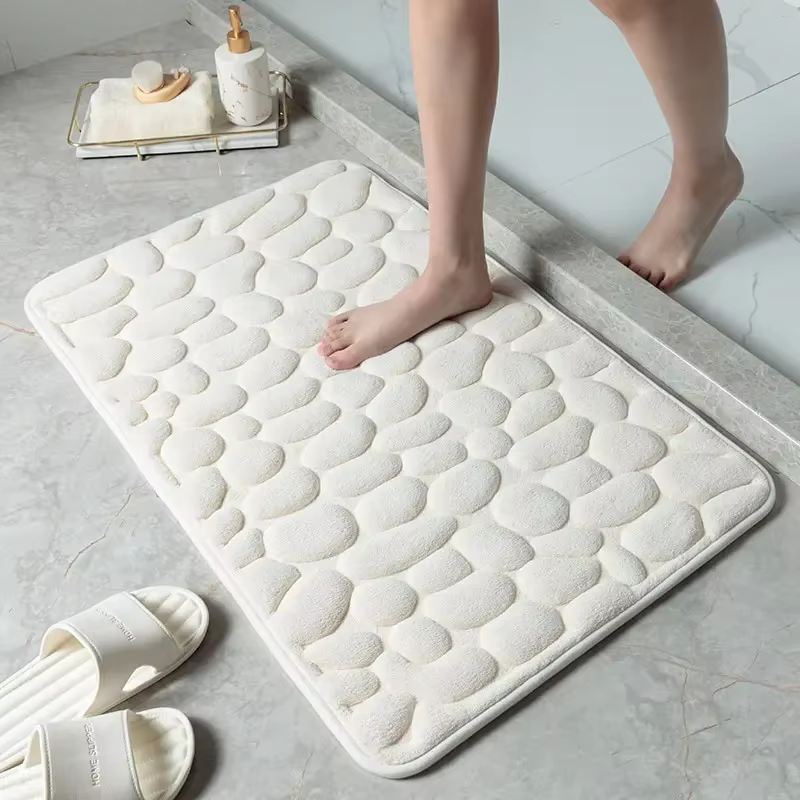 Tapis de bain en mousse à mémoire de forme pour salle de bain, lavabo, côté baignoire, salle de douche et paillasson avec pavé en relief
