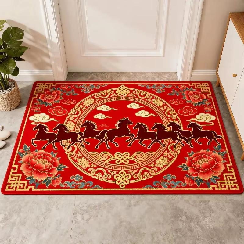 Tapis antidérapant VIKAMA motif cheval rouge pour le Festival du Printemps