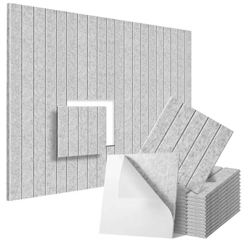 Panneaux insonorisants, lot de 12, 300x300x9mm, panneaux acoustiques carrés autocollants, panneaux insonorisants à rayures verticales pour mur et plafond