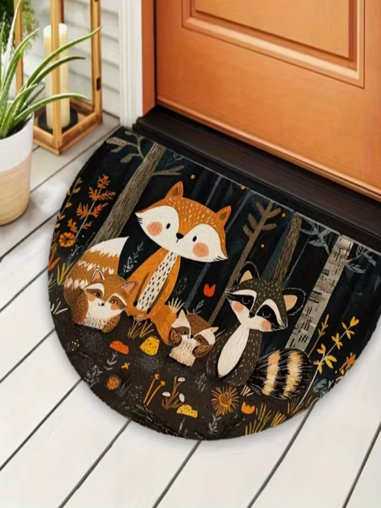 Tapis de porte demi-rond de luxe motif léopard doré