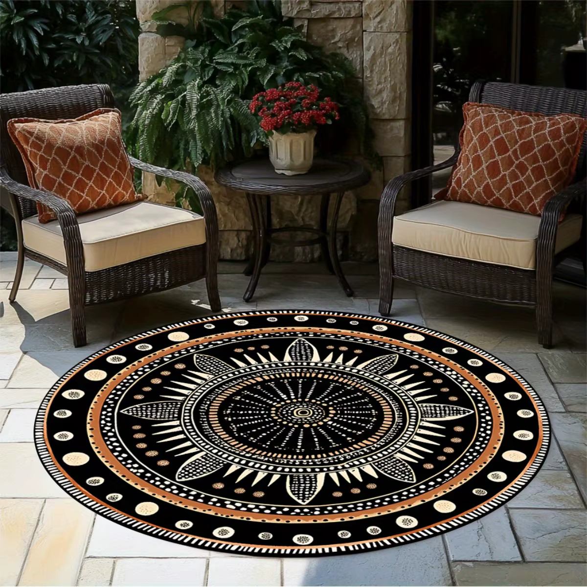 Tapis rond géométrique africain