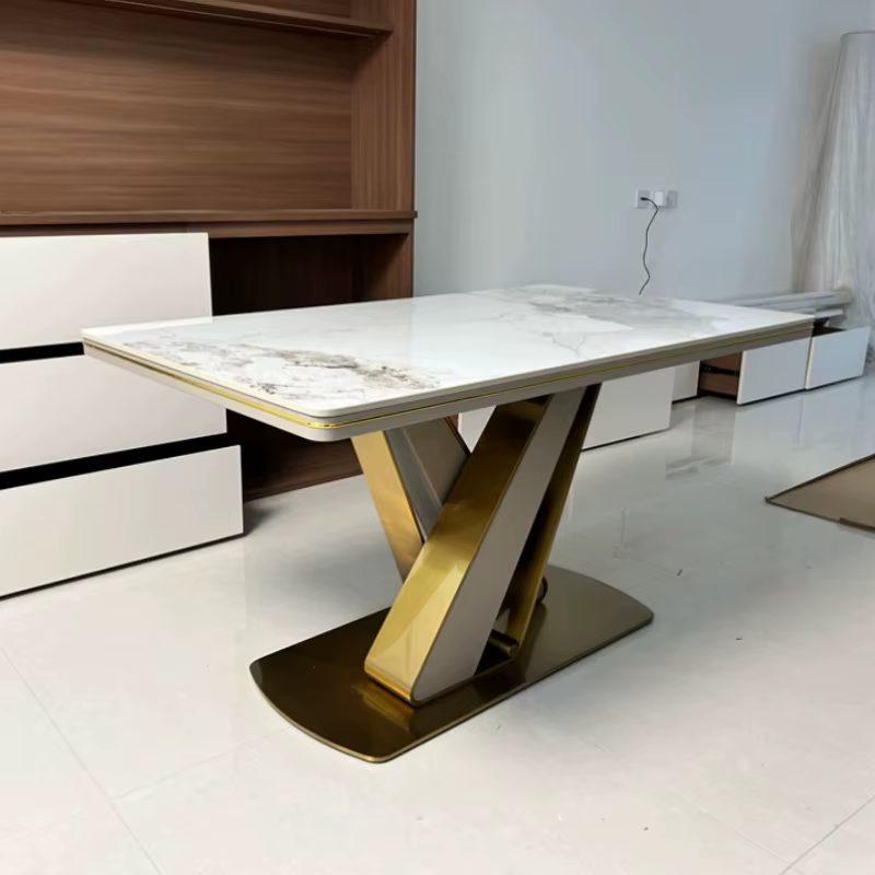 Ensemble de table à manger moderne de 140cm, 160cm, 180cm, avec 6 chaises, tables à manger carrées de luxe en dalle de roche, meubles de maison Kitcjen Pliante