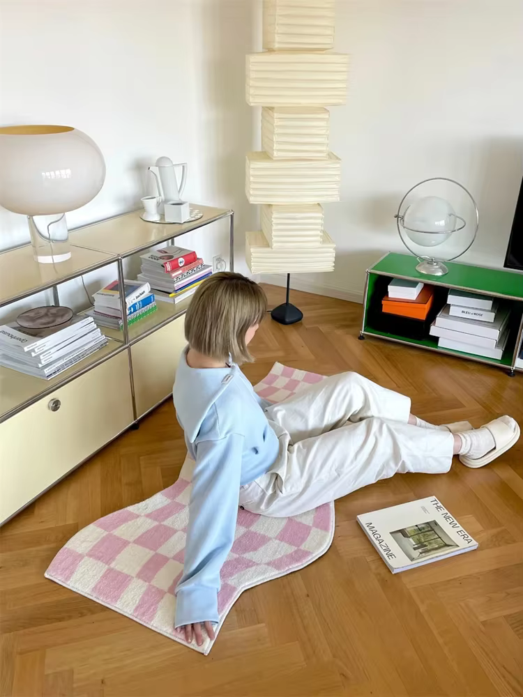 Tapis de chambre à coucher en damier irrégulier