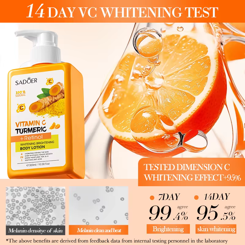 Lotion pour le corps au curcuma et à la vitamine C, Super hydratante, raffermissante, éclaircissante pour la peau, taches foncées, éclaircissante, soins pour la peau, 300ml