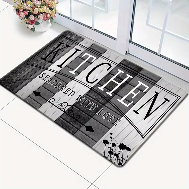 Tapis d'entrée VIKAMA en bois rustique à motif floral