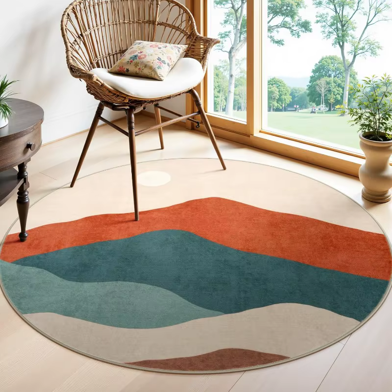 Grand tapis rond géométrique de paysage