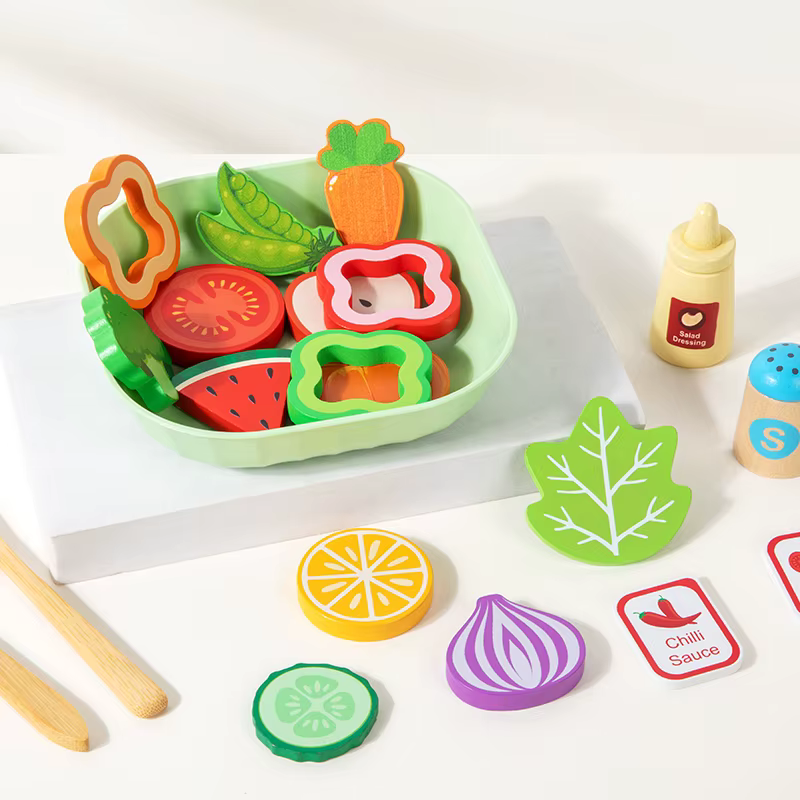 Ensemble de jouets de simulation en bois pour salade, accessoires alimentaires de simulation, jeu de cuisine pour enfants de 2 ans et plus, cadeau