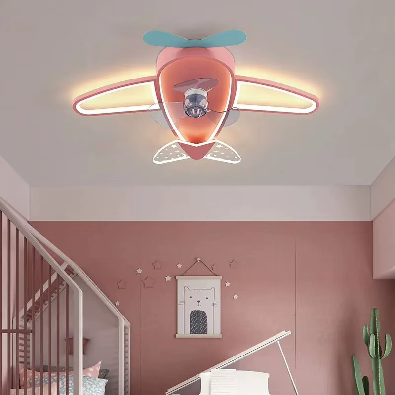 Kawaii enfants ventilateur de plafond avec lumière créative LED avion lumière pour chambre d'enfants télécommande Dimmable soins des yeux ventilateurs de plafond