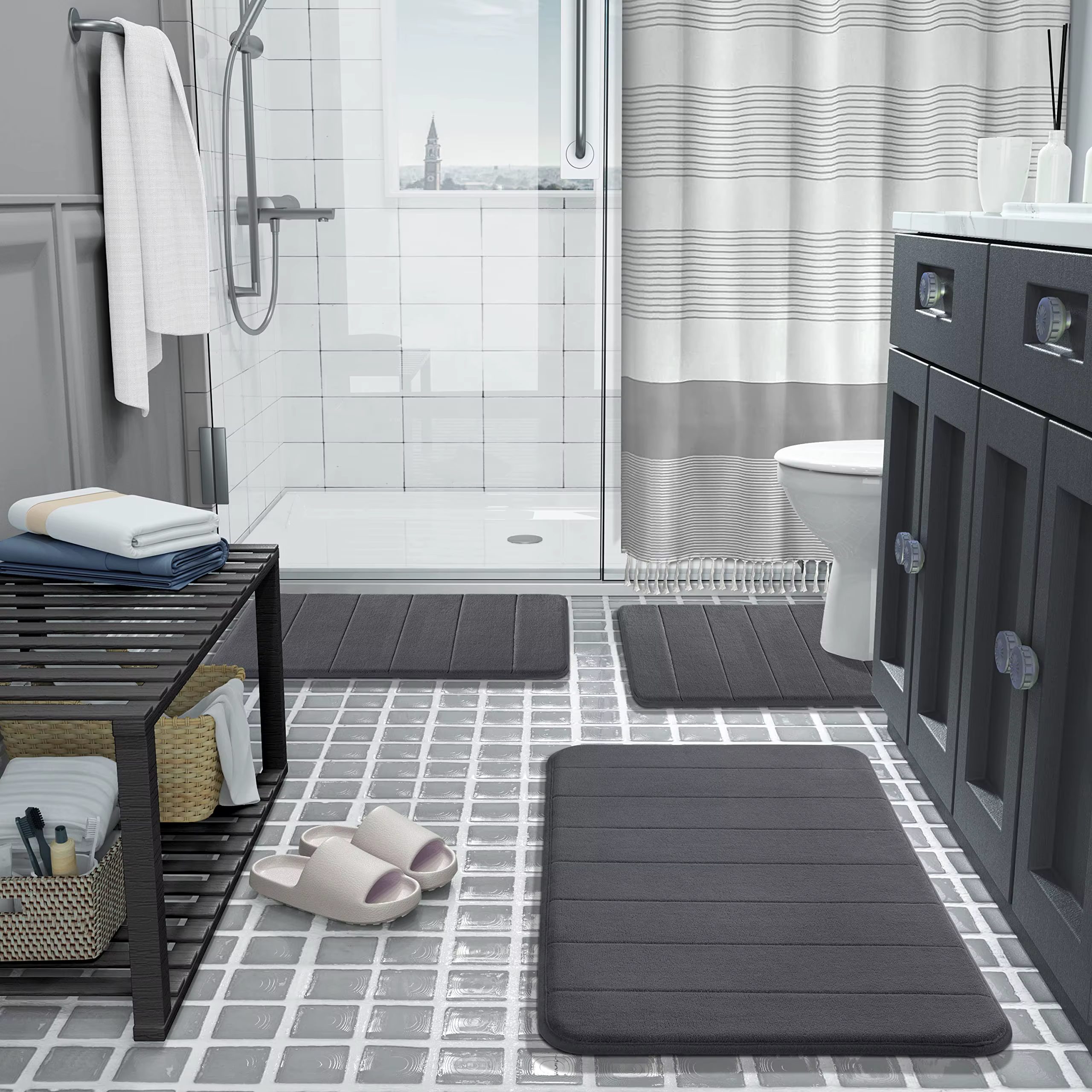 Tapis de bain en mousse à mémoire de forme, ensemble de 1/2/3 pièces, antidérapant, pour salle de bain, Absorption rapide de l'eau, lavable en Machine, doux et confortable