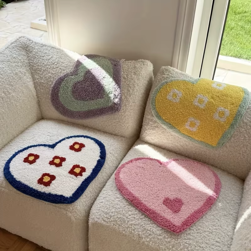 VIKAMA Ins Wind Heart Flower Tapis en peluche au design charmant pour couloir