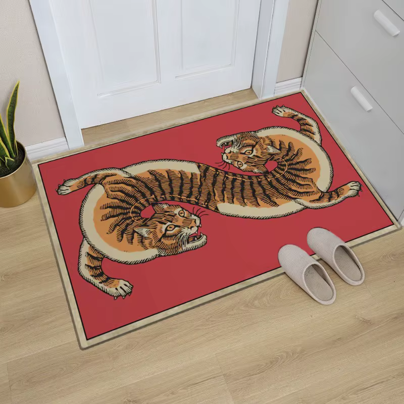 Tapis éclectique imprimé tigre rouge et Orange