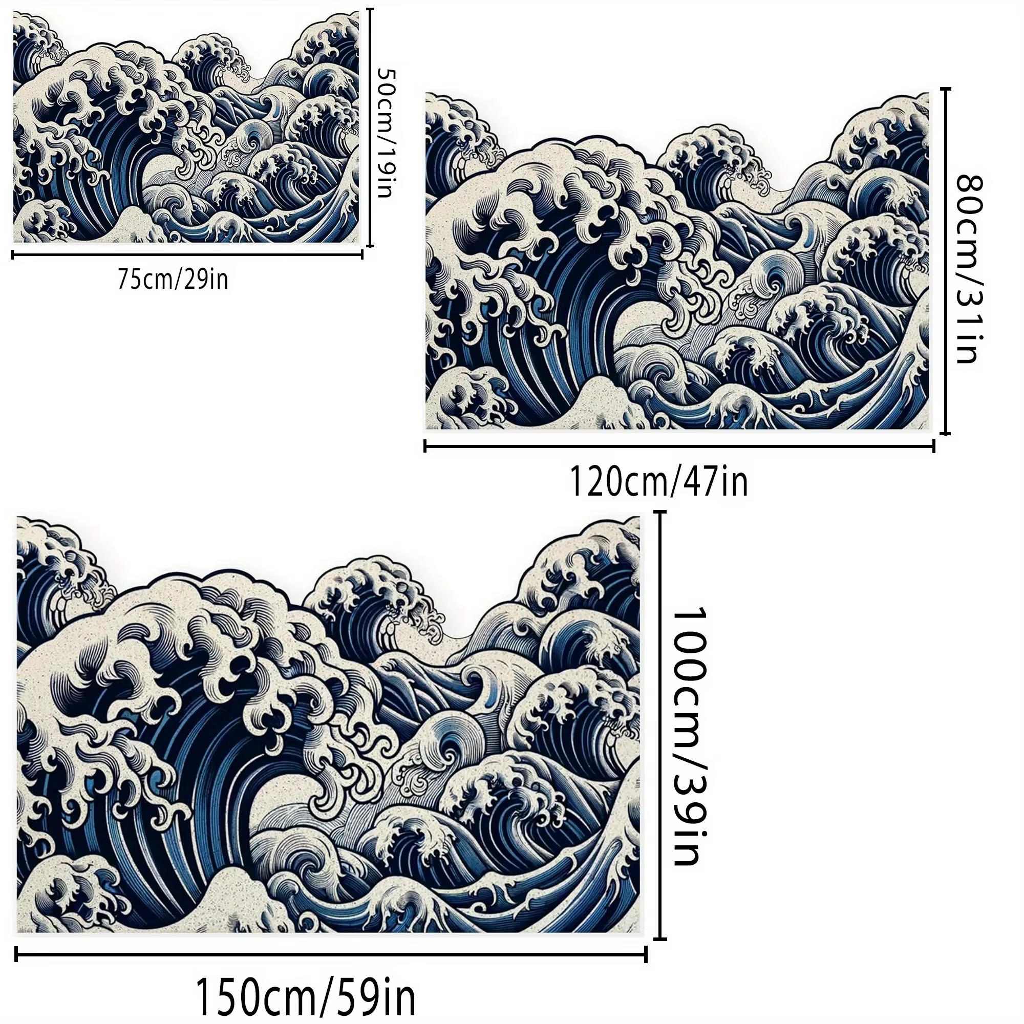 Tapis de sol antidérapant VIKAMA Japanese Ukiyo‑E Great Wave pour entrée et salle de bain