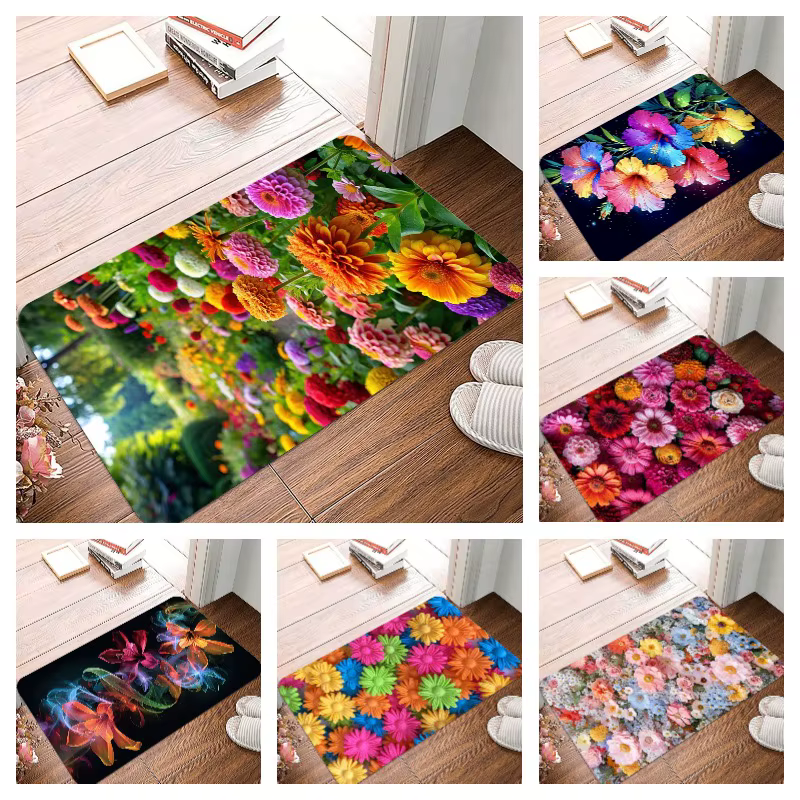Petit tapis antidérapant imprimé de belles fleurs