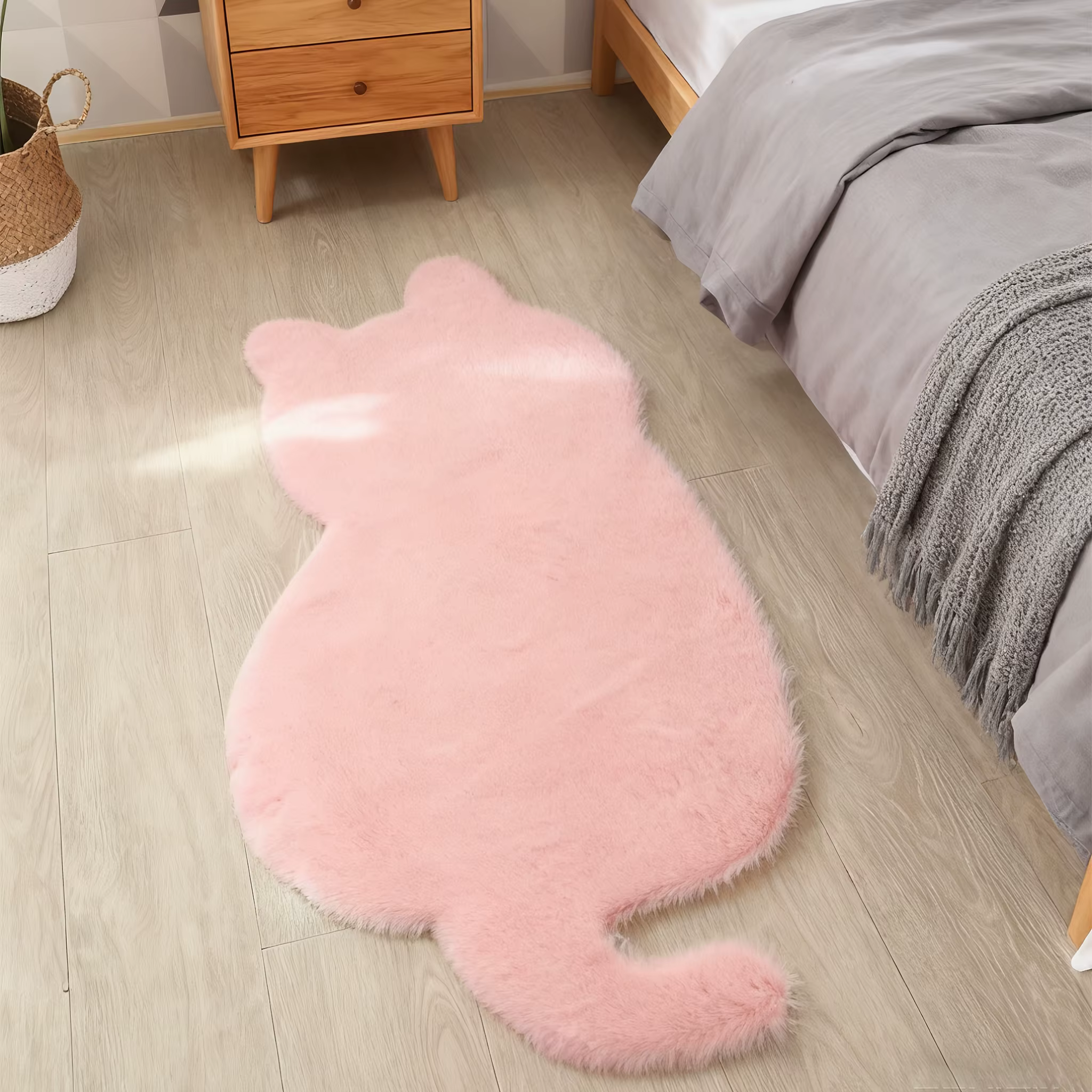 Tapis en fausse fourrure de lapin en forme de chat