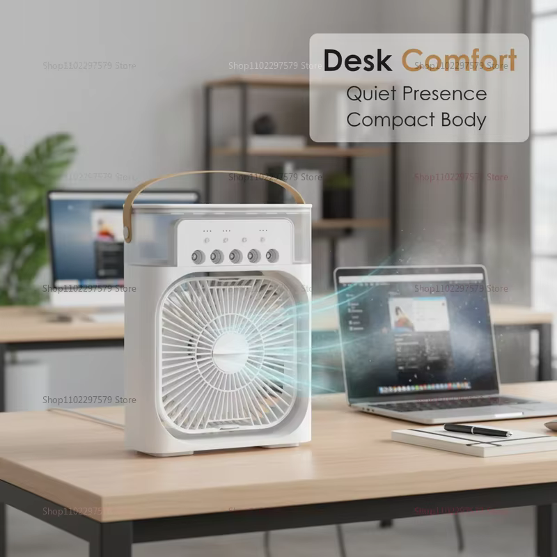 Ventilateur 3-en-1 : Climatiseur, Mini Refroidisseur d'Air Domestique, Lumière Nocturne LED, Humidificateur Portable, Ventilateur de Régulation d'Air pour Bureau et Maison