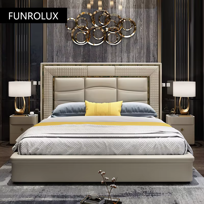 Lit double en cuir de style moderne minimaliste