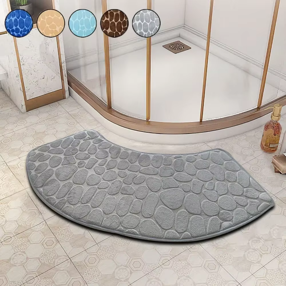 Tapis de sol de salle de bain en relief, 1 pièce, tapis festonné incurvé, antidérapant, absorbant, pour toilettes, douche, bain