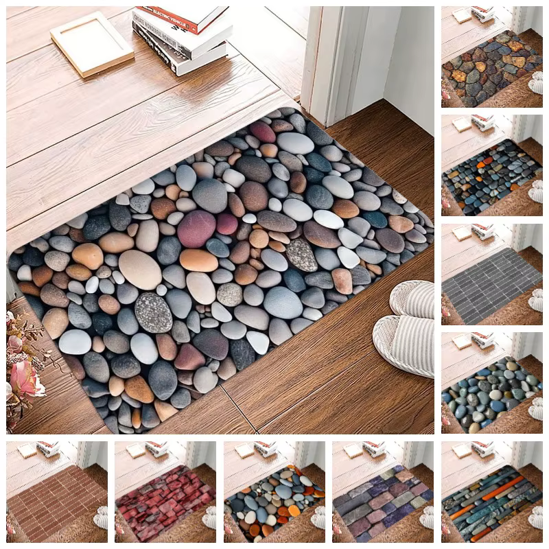 Tapis de sol antidérapant avec impression de pierres et de carrelage