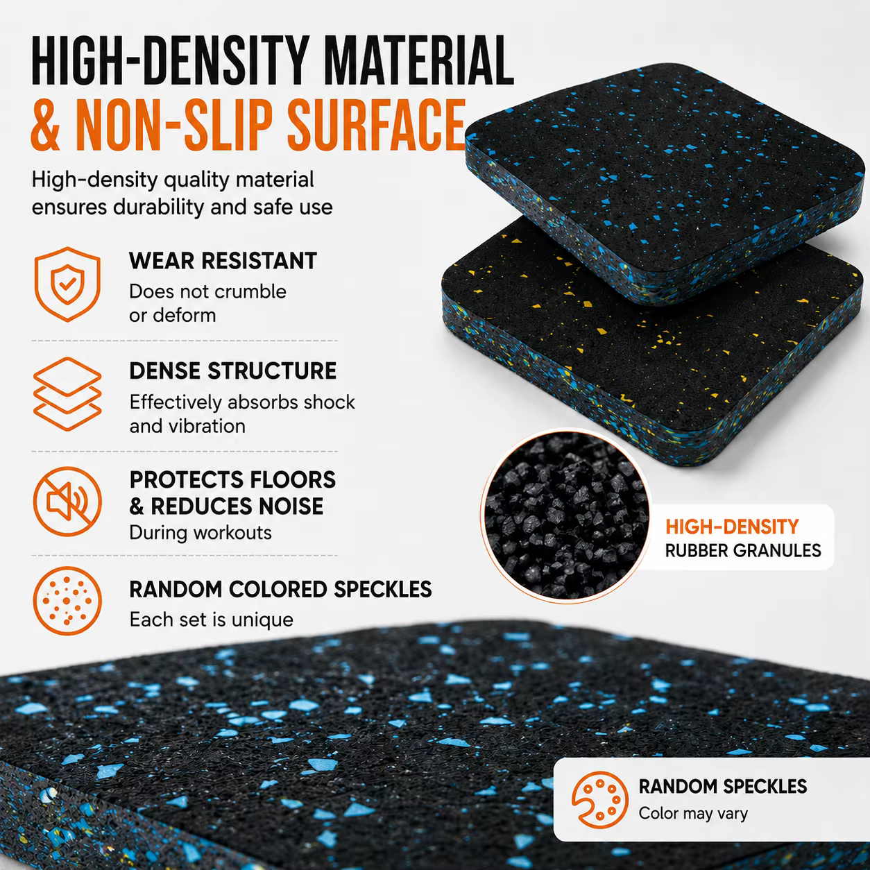 Tapis de tapis roulant de 15mm d'épaisseur, coussinets anti-vibration, coussin en caoutchouc à réduction de bruit, pour équipement de fitness à domicile, protection du sol, 6 pièces