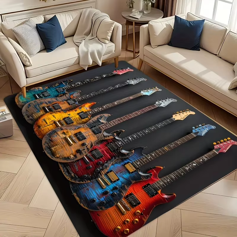 Tapis de guitare électrique vintage VIKAMA, thème rock, antidérapant et lavable, pour studio de musique, chambre à coucher, décoration de man cave