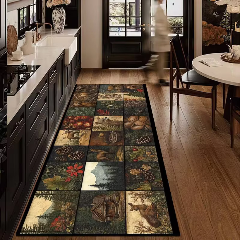 VIKAMA Tapis de sol vintage à motif d'animaux de la forêt