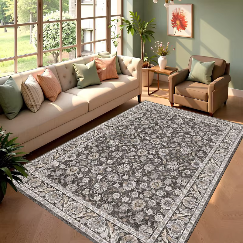 Tapis vintage vert à motif floral persan