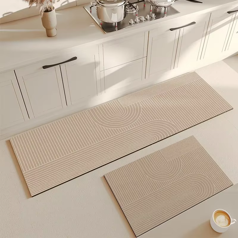 Tapis de Cuisine Beige en Polymère PVC