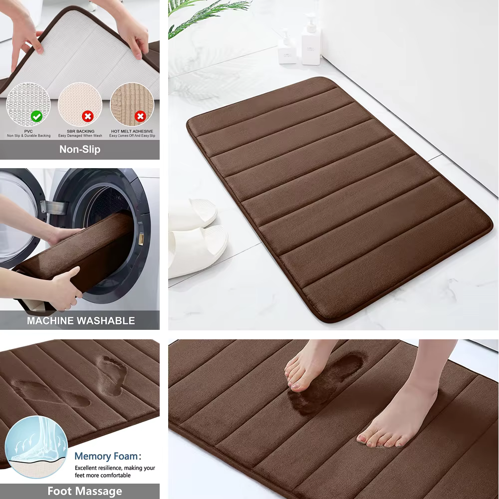 Ensemble de tapis de salle de bain en mousse à mémoire de forme, antidérapant, Extra doux, absorbant l'eau, lavable en Machine et sec, pour sol de baignoire, Beige