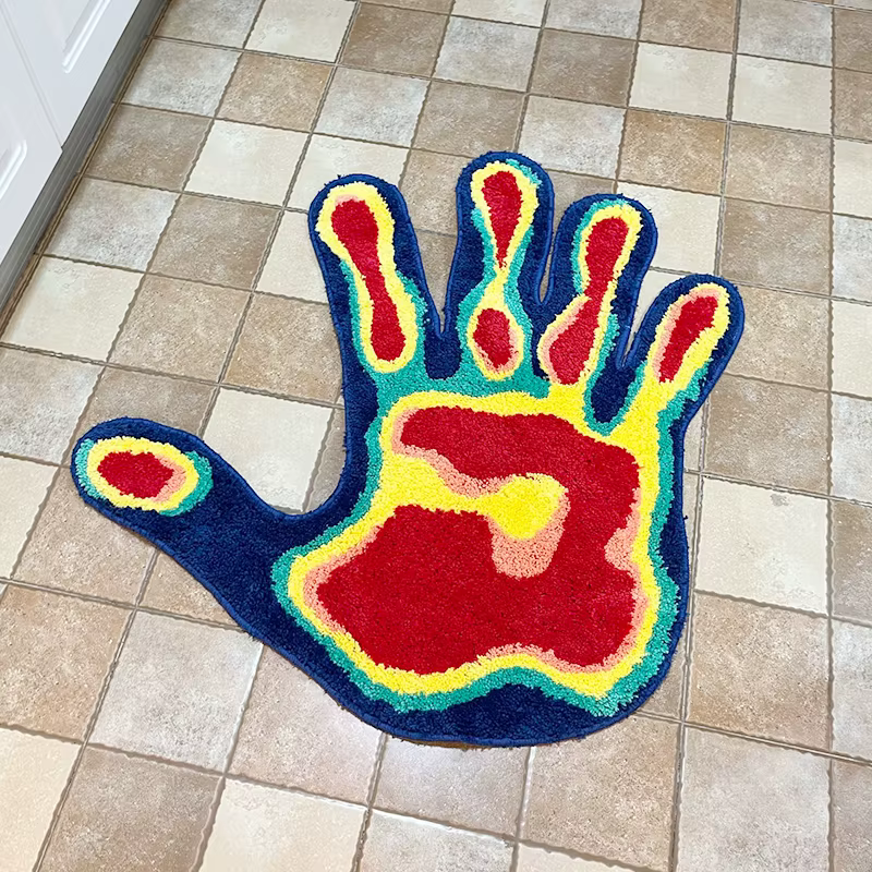 Tapis Tufté en Forme de Palmier Fait à la Main