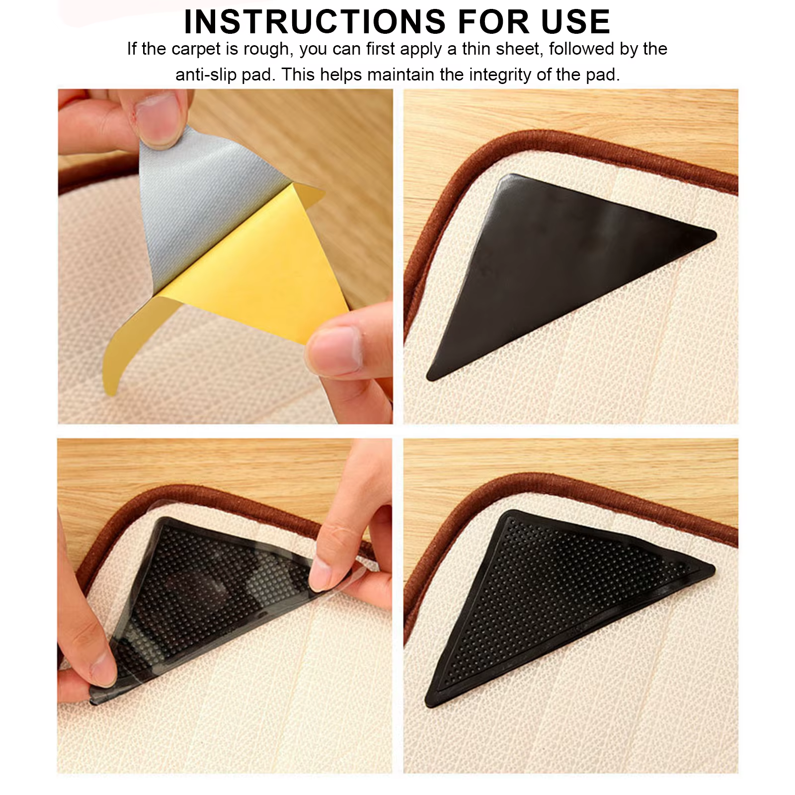8 coussinets antidérapants pour coins de tapis