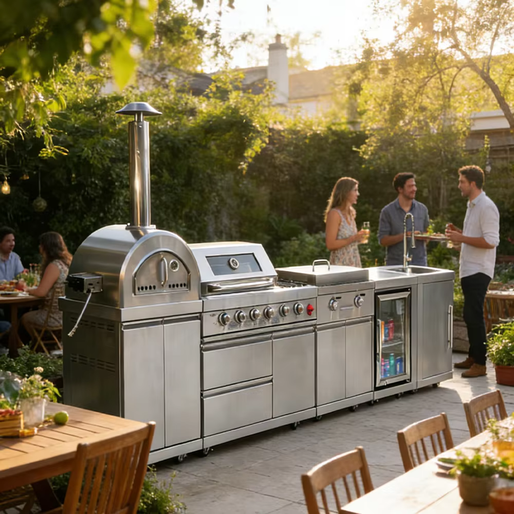Kit de cuisine extérieure compact FOODLINE avec évier et armoire réfrigérateur pour terrasse et patio