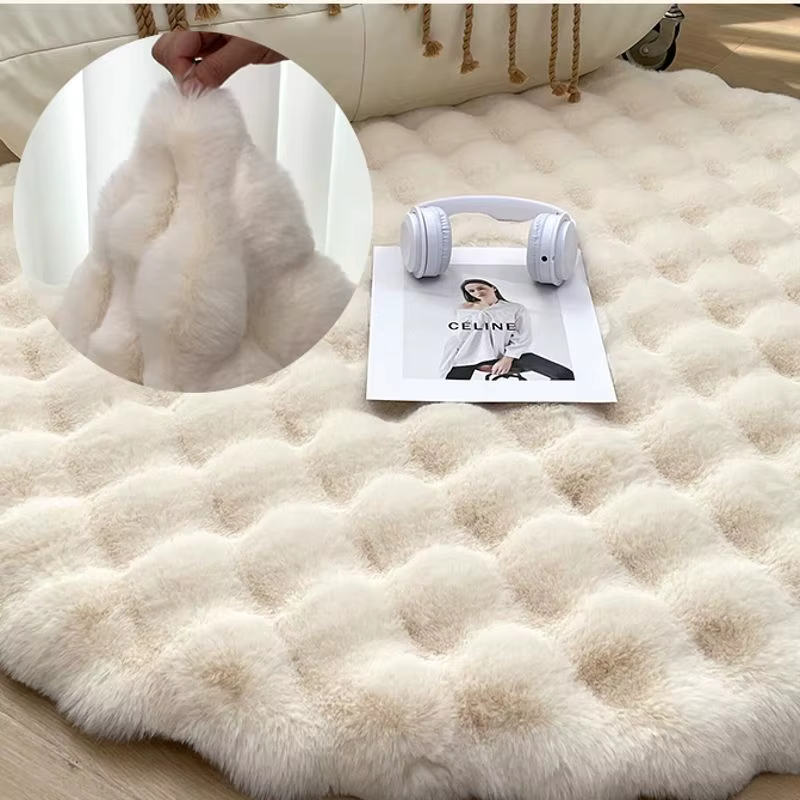 Tapis rond en peluche beige crème