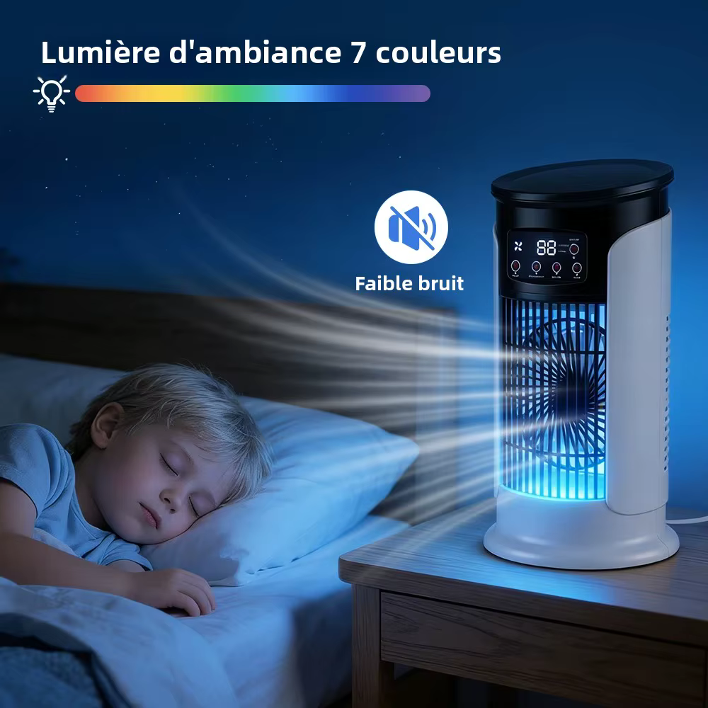 Ventilateur d'air portable 3 en 1 pour la maison, climatiseur, refroidisseur d'air à 6 vitesses, lumière LED nocturne, humidificateur, ventilateur de réglage de l'air, ventilateur pour bureau et maiso