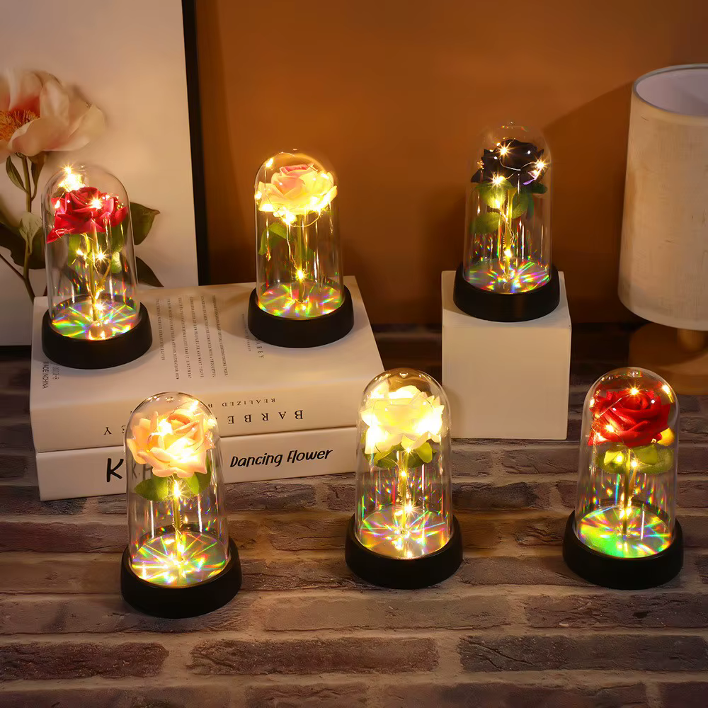 Rose éternelle, cadeau d'anniversaire de mariage, de saint-valentin, ornement lumineux coloré pour femmes, maman, petite amie, femme, décoration de la maison