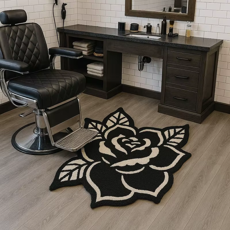 VIKAMA Tapis rose minimaliste noir et blanc