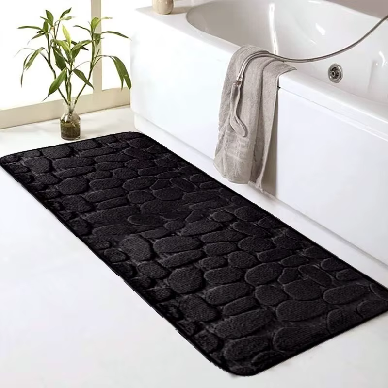 Tapis de salle de bain long, texture galet noir, antidérapant, absorbant l'eau, doux, résistant à l'usure, adapté à la décoration de salle de bain
