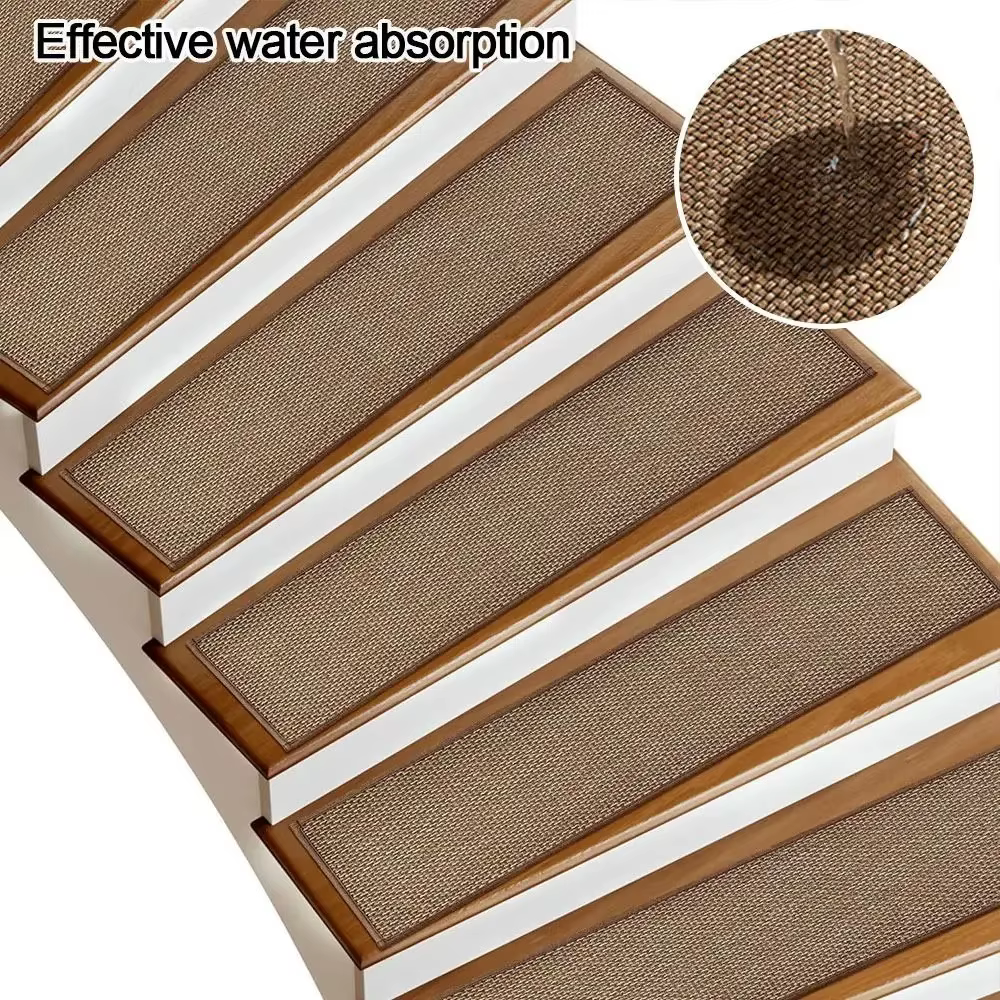 1 pièce Tapis d'escalier antidérapant en imitation lin 20x76cm