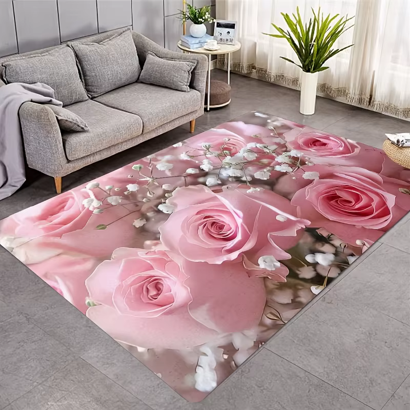 Tapis décoratif VIKAMA à roses roses