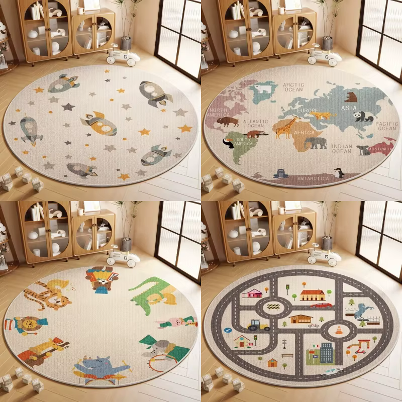 Tapis rond de grande surface avec impression d'animaux