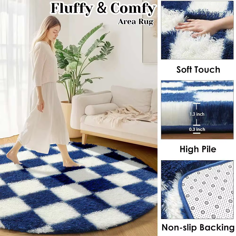 Tapis rond moderne en forme de damier