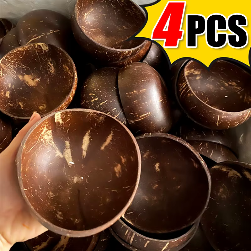 Bols en coquille de noix de coco poli de 12 à 15CM, plats de service, salade de fruits, ustensiles réutilisables en bois, bol en noix de coco naturelle, fête de petit déjeuner