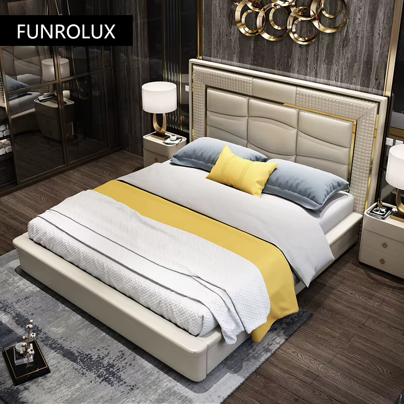 Lit double en cuir de style moderne minimaliste