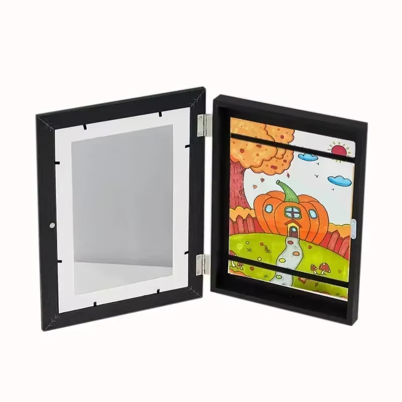 Cadres artistiques pour enfants, cadre magnétique en bois ouvert sur le devant, modifiable, pour photos, dessin, peintures, affichage d'images, décoration de maison